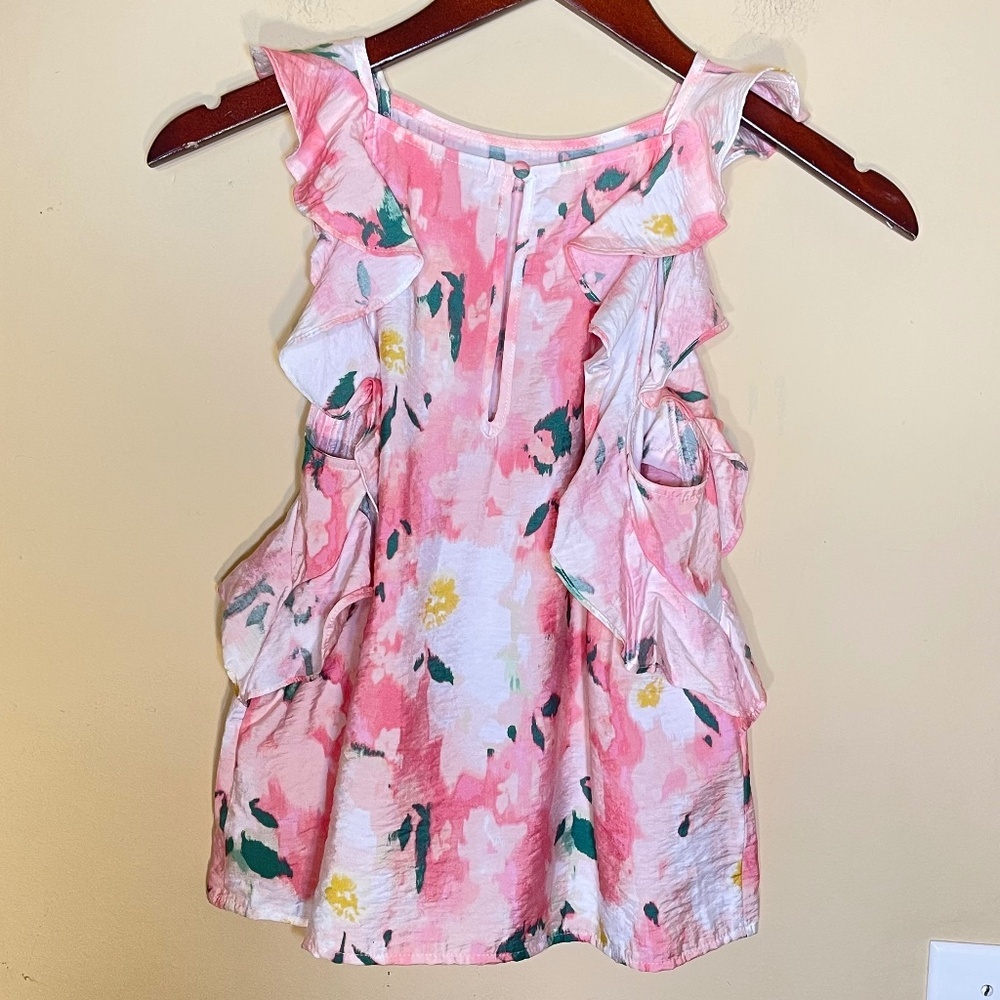 Pink Floral Ruffle Top